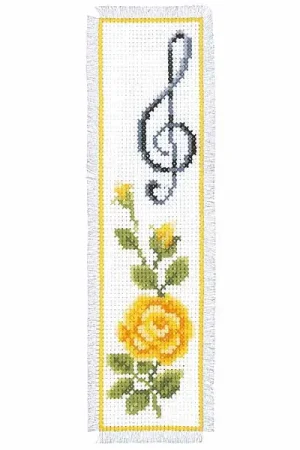 Rose and Treble Clef Bookmark Cross Stitch Kit By Vervaco Crafted