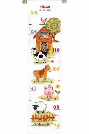 At the Farm Height Chart Cross Stitch Kit By Vervaco Clearance