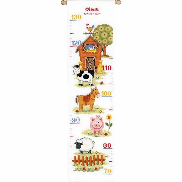 At the Farm Height Chart Cross Stitch Kit By Vervaco Clearance