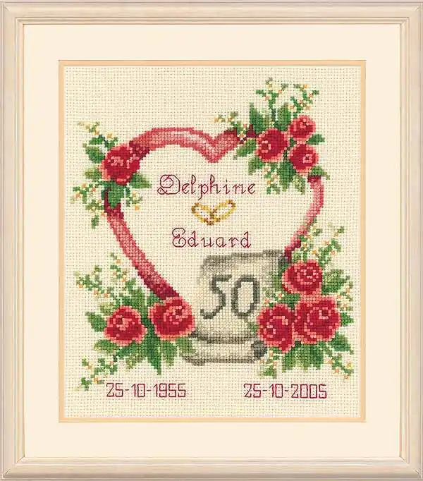 Low Price Golden Wedding Anniversary Sampler Cross Stitch Kit By Vervaco