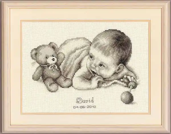 Baby with Teddy Birth Sampler Cross Stitch Kit By Vervaco Factory Price