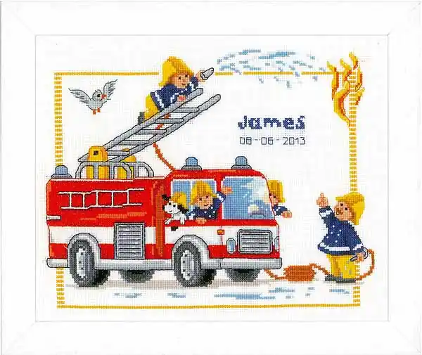 Fire Engine Birth Sampler Cross Stitch Kit By Vervaco Place Order