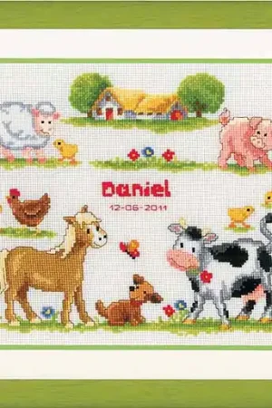 Brand New Farm Animals Birth Sampler Cross Stitch Kit By Vervaco