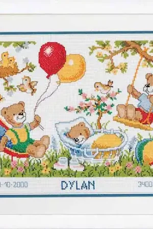 Teddies in the Garden Birth Sampler Cross Stitch Kit By Vervaco Free Delivery