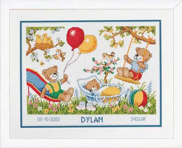 Teddies in the Garden Birth Sampler Cross Stitch Kit By Vervaco Free Delivery