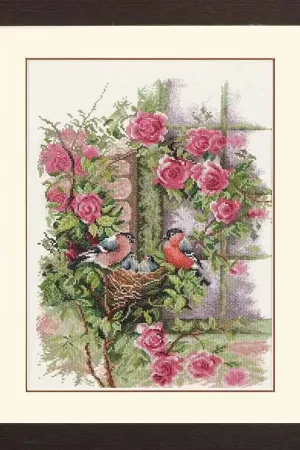 Nesting Birds in Rambler Rose Cross Stitch Kit By Lanarte Deal