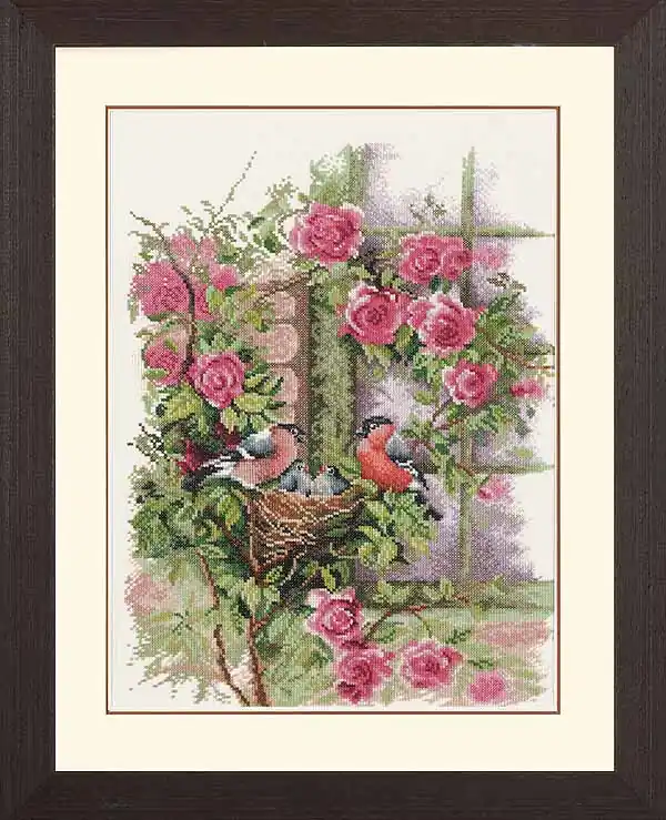 Nesting Birds in Rambler Rose Cross Stitch Kit By Lanarte Deal