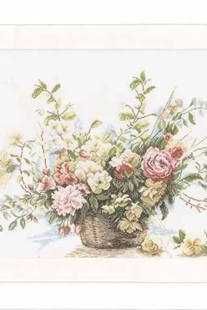 Premium Basket of Roses Cross Stitch Kit By Lanarte