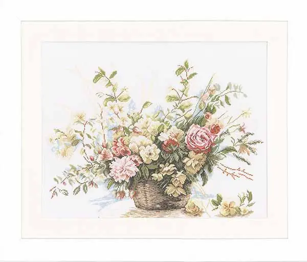 Premium Basket of Roses Cross Stitch Kit By Lanarte