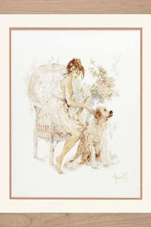 Certified Girl in Chair with Dog Cross Stitch Kit By Lanarte