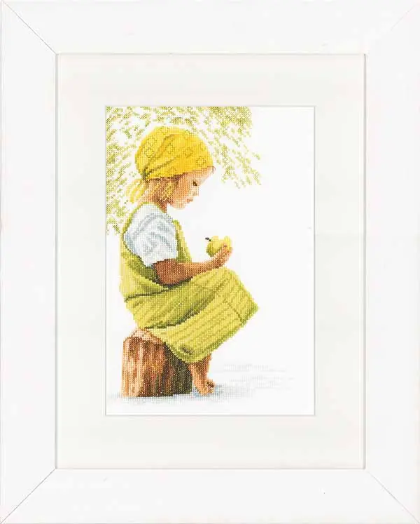 Girl with Apple Cross Stitch Kit By Lanarte Exclusive
