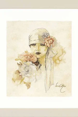 Shop Now Lady with Pink Flower Cross Stitch Kit By Lanarte