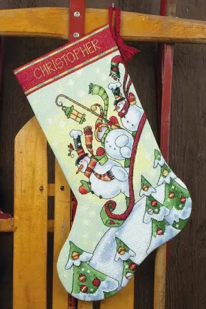 Best Seller Sledding Snowmen Christmas Stocking Cross Stitch Kit by Dimensions