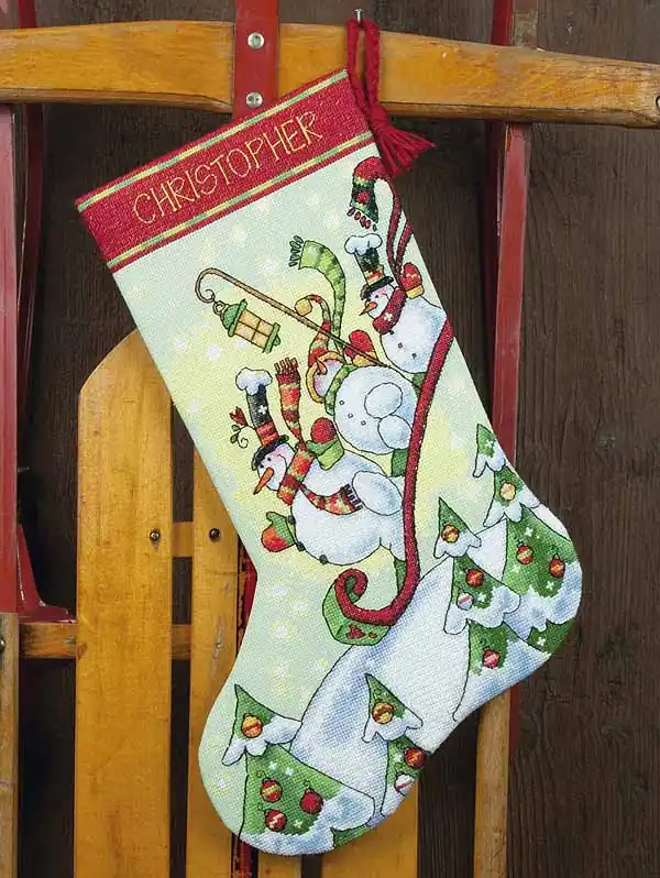Best Seller Sledding Snowmen Christmas Stocking Cross Stitch Kit by Dimensions