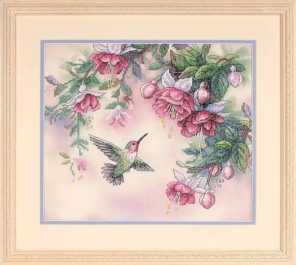 Hummingbird with Fuchsias Printed Cross Stitch Kit by Dimensions Get Yours