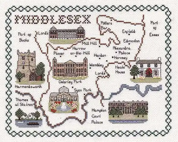 Middlesex Map Cross Stitch Kit by Classic Embroidery Save Now