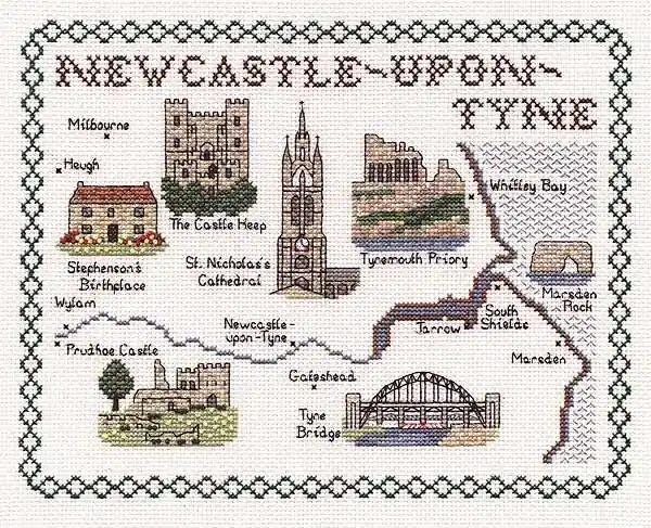 Newcastle Upon Tyne Map Cross Stitch Kit by Classic Embroidery Top Rated