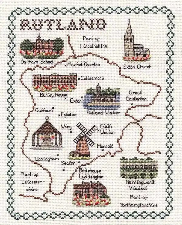 Rutland Map Cross Stitch Kit by Classic Embroidery Seasonal Sale