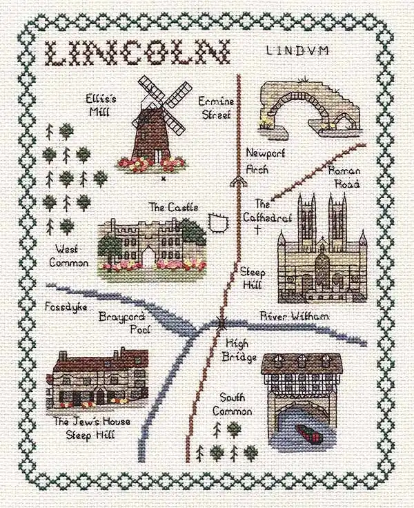 Lincoln Map Cross Stitch Kit by Classic Embroidery Buy Direct