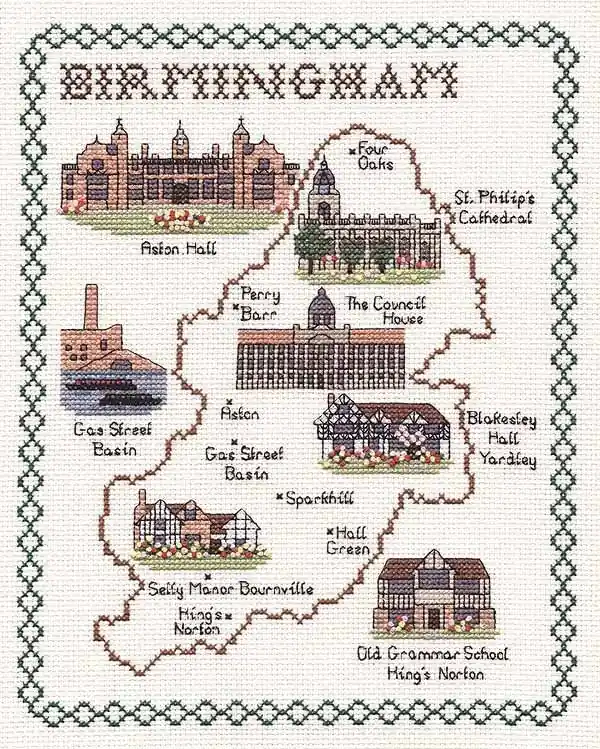 Buy Online Birmingham Map Cross Stitch Kit by Classic Embroidery