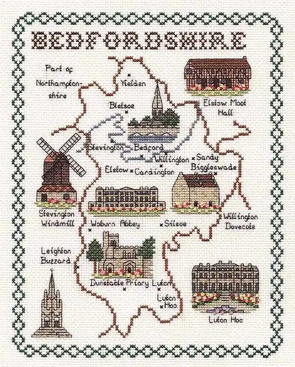 Handmade Bedfordshire Map Cross Stitch Kit by Classic Embroidery