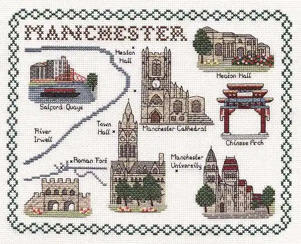 Manchester Map Cross Stitch Kit by Classic Embroidery Limited Time