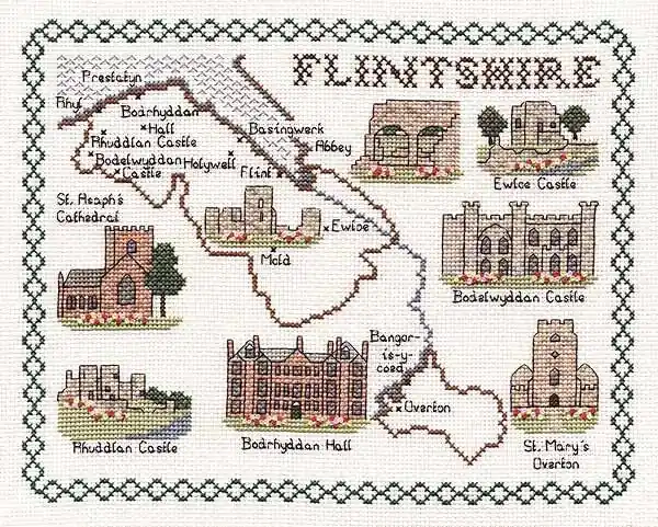 Flintshire Map Cross Stitch Kit by Classic Embroidery Mega Sale