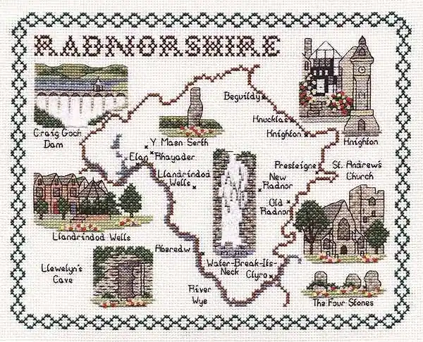 Crafted Radnorshire Map Cross Stitch Kit by Classic Embroidery