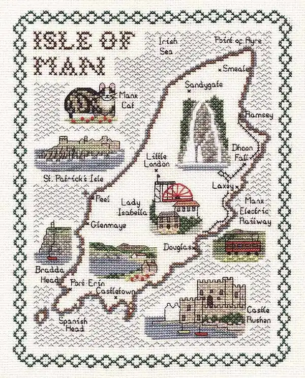 Holiday Sale Isle of Man Map Cross Stitch Kit by Classic Embroidery