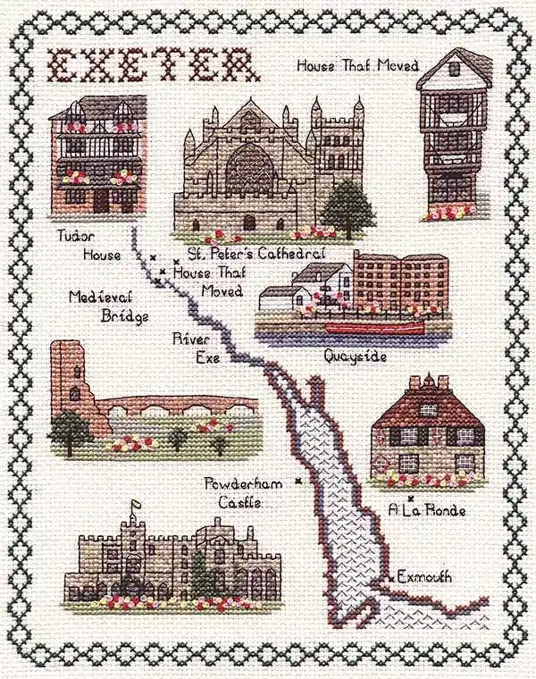 Exeter Map Cross Stitch Kit by Classic Embroidery Fast Shipping