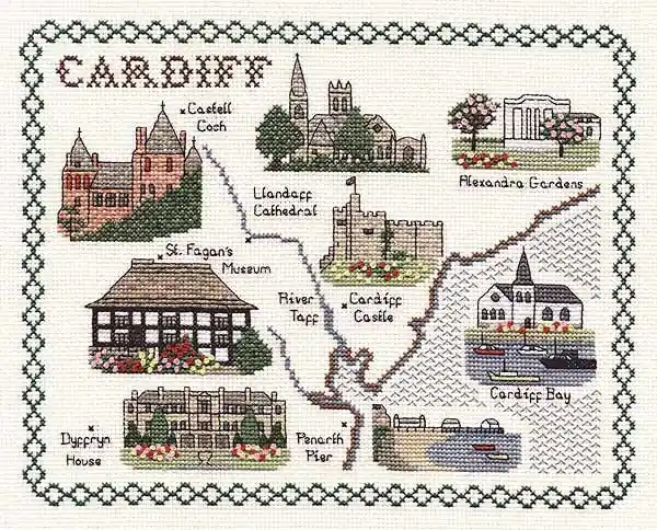 Cardiff Map Cross Stitch Kit by Classic Embroidery Modern