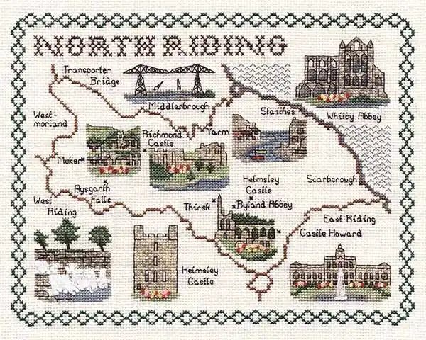 North Riding of Yorkshire Map Cross Stitch Kit by Classic Embroidery Certified
