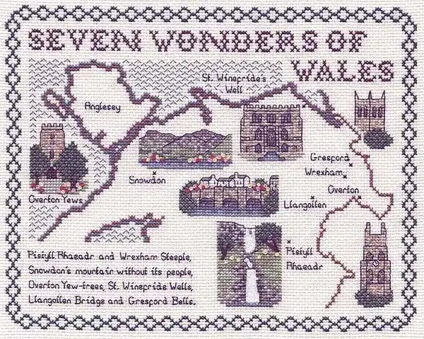 Seven Wonders of Wales Map Cross Stitch Kit by Classic Embroidery Price Cut