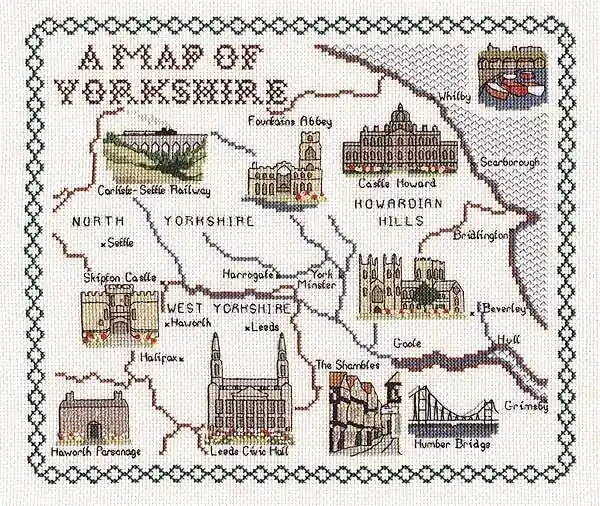 Latest Yorkshire Map Cross Stitch Kit by Classic Embroidery