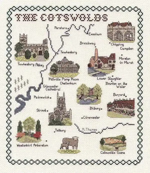 Cotswolds Map Cross Stitch Kit by Classic Embroidery Exclusive
