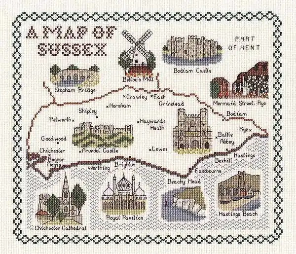 Bargain Sussex Map Cross Stitch Kit by Classic Embroidery