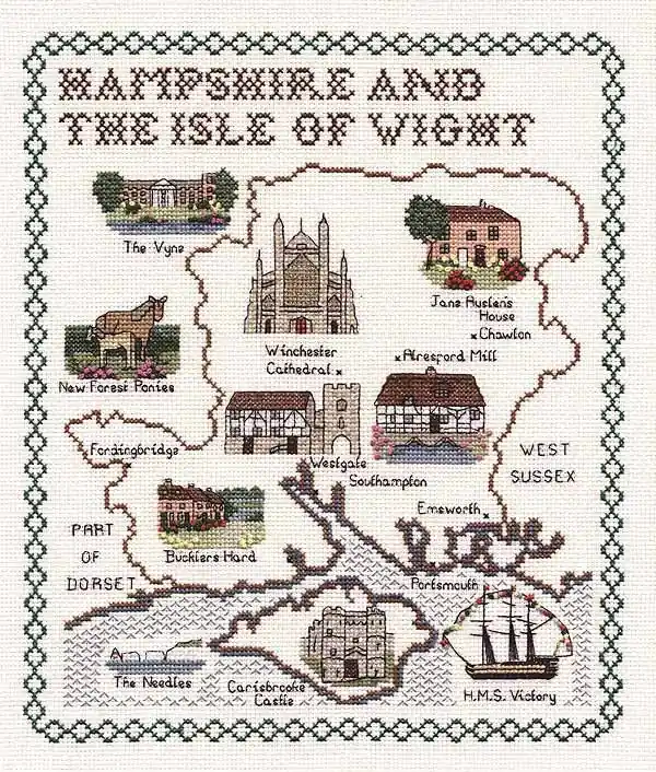 Hampshire and the Isle of Wight Map Cross Stitch Kit by Classic Embroidery Today Only