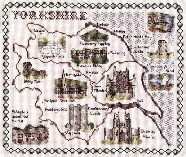 Professional Grade Yorkshire Three Ridings Map Cross Stitch Kit by Classic Embroidery