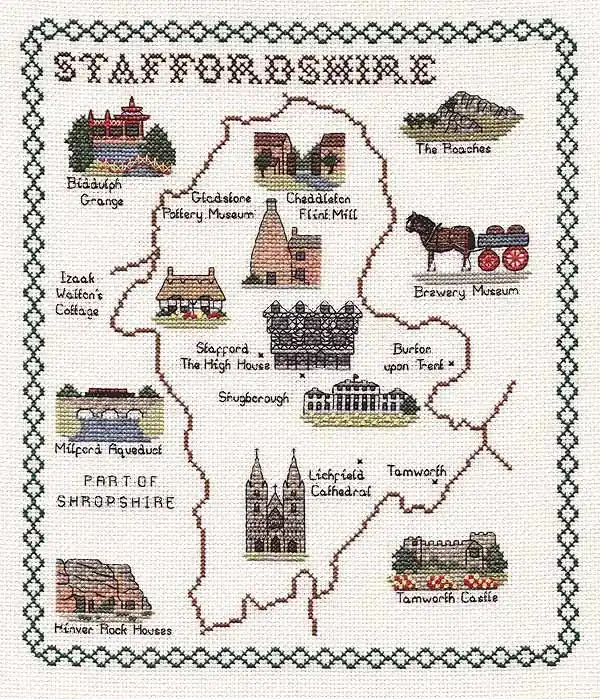 Staffordshire Map Cross Stitch Kit by Classic Embroidery Original