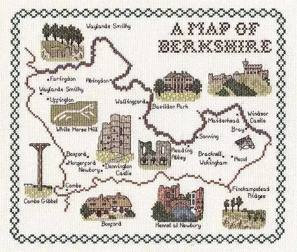 Berkshire Map Cross Stitch Kit by Classic Embroidery Express Delivery