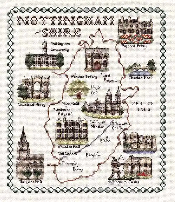 Nottinghamshire Map Cross Stitch Kit by Classic Embroidery Modern