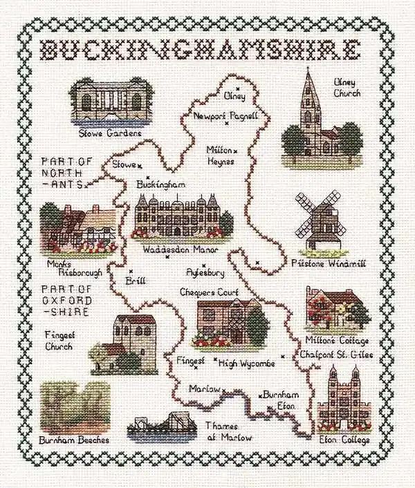 Buckinghamshire Map Cross Stitch Kit by Classic Embroidery Weekend Sale