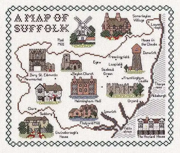 Holiday Sale Suffolk Map Cross Stitch Kit by Classic Embroidery