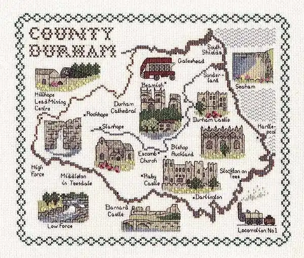 County Durham Map Cross Stitch Kit by Classic Embroidery Factory Price