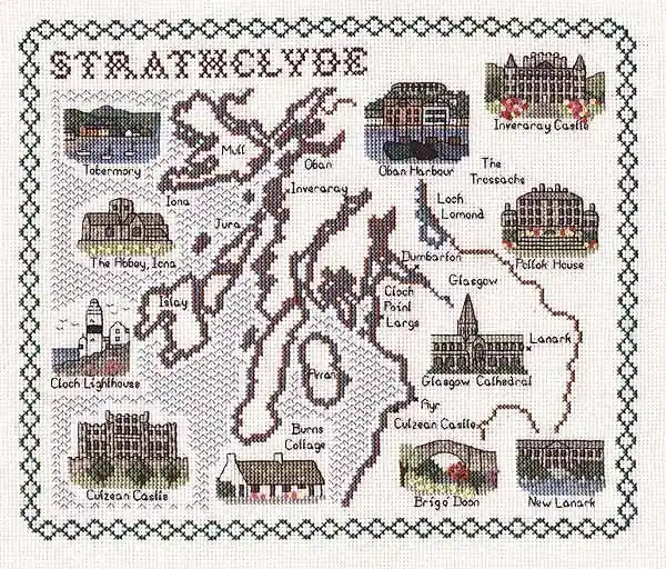 Strathclyde Map Cross Stitch Kit by Classic Embroidery Premium