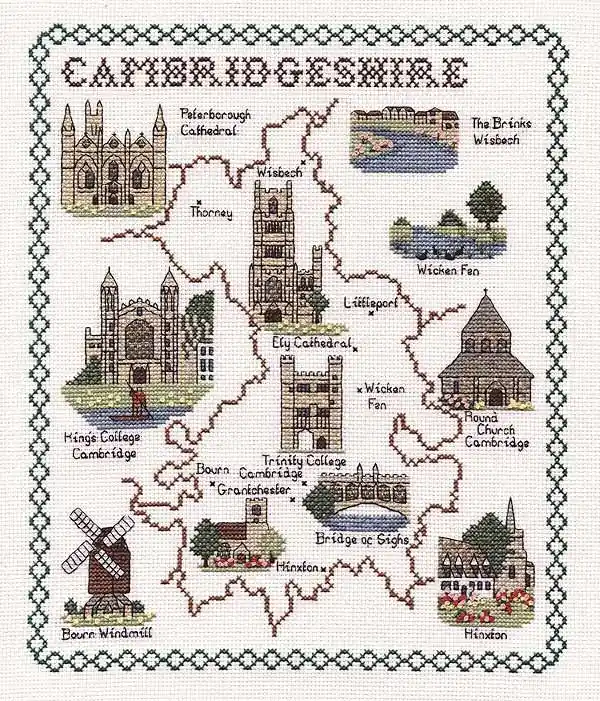 Cambridgeshire Map Cross Stitch Kit by Classic Embroidery Time-Limited