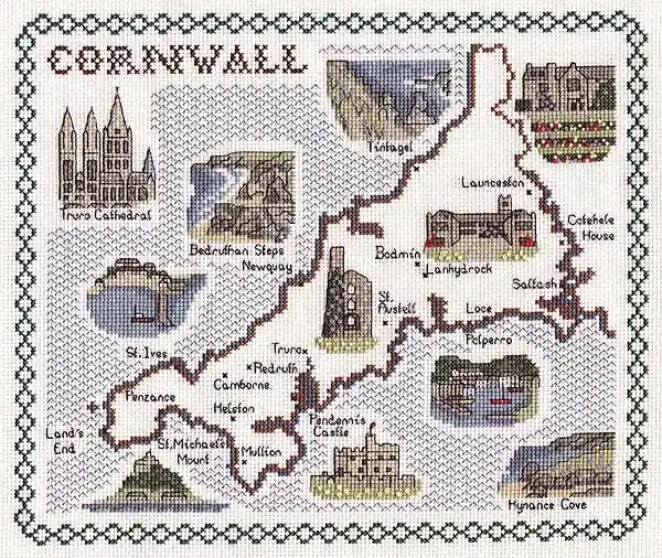 Cornwall Map Cross Stitch Kit by Classic Embroidery Original
