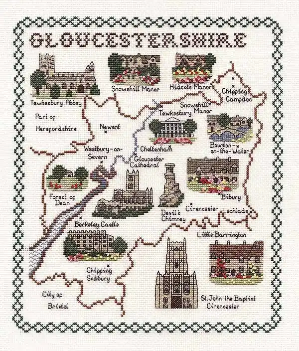 Gloucestershire Map Cross Stitch Kit by Classic Embroidery Instant Buy