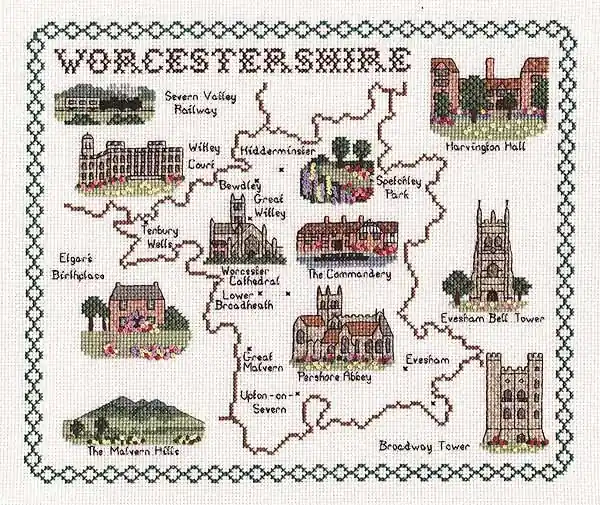 Worcestershire Map Cross Stitch Kit by Classic Embroidery Limited Edition