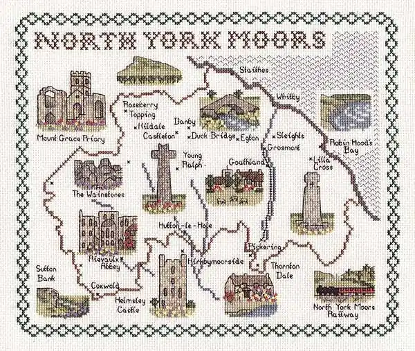 North Yorkshire Moors Map Cross Stitch Kit by Classic Embroidery Don’t Miss Out